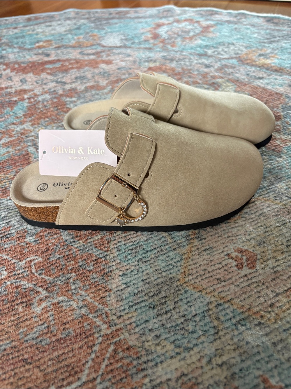 Women's Suede Buckle Slide Sandals in Beige size 5.5